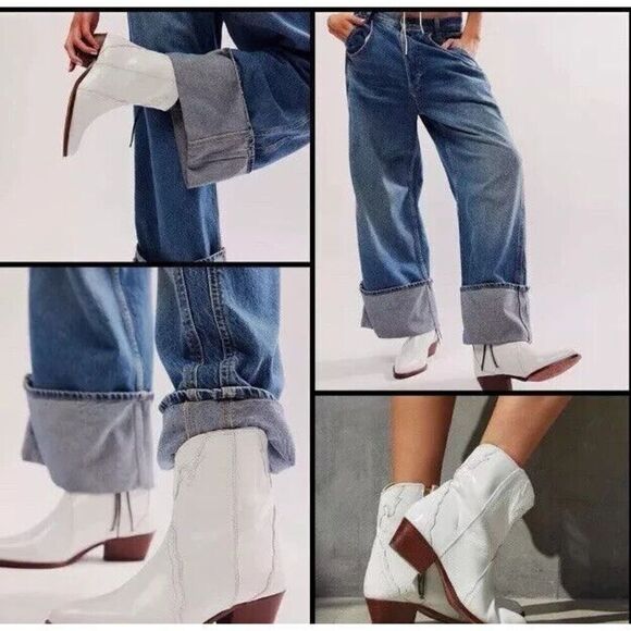 Free People New Frontier Western White Pointed Toe Distressed  Boots 40 US 10 - Picture 1 of 4